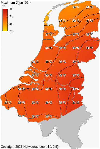 Maximum temperatuur 7 juni 2014