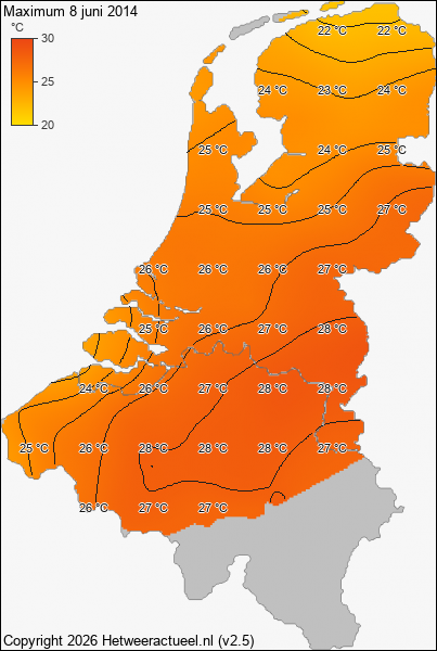 Maximum temperatuur 8 juni 2014