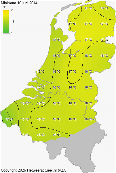 Minimum temperatuur 10 juni 2014