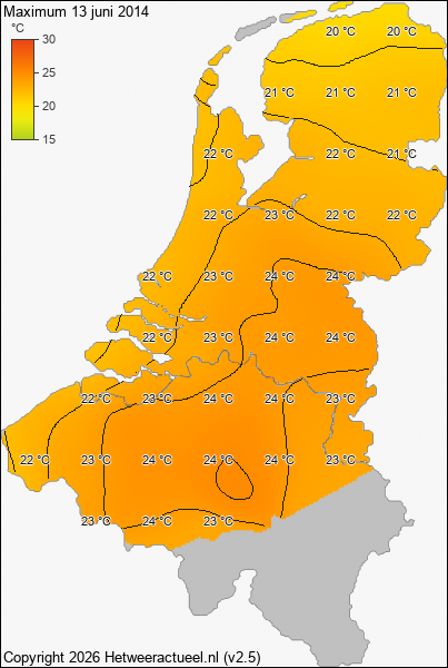 Maximum temperatuur 13 juni 2014