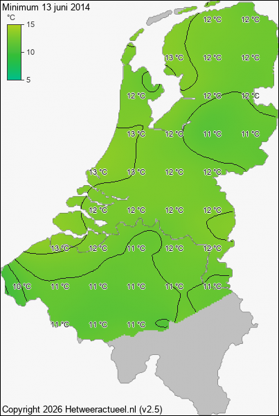 Minimum temperatuur 13 juni 2014