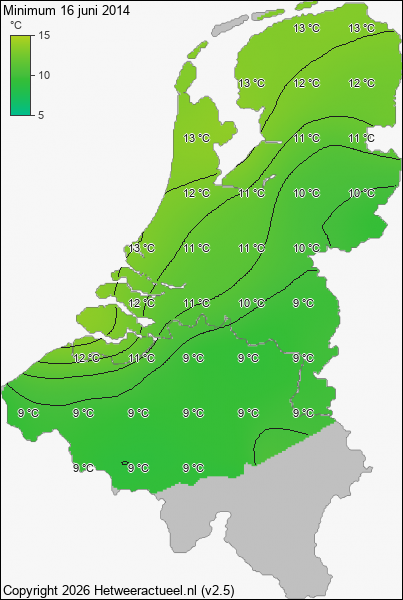 Minimum temperatuur 16 juni 2014