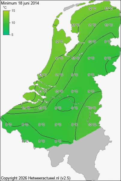 Minimum temperatuur 18 juni 2014