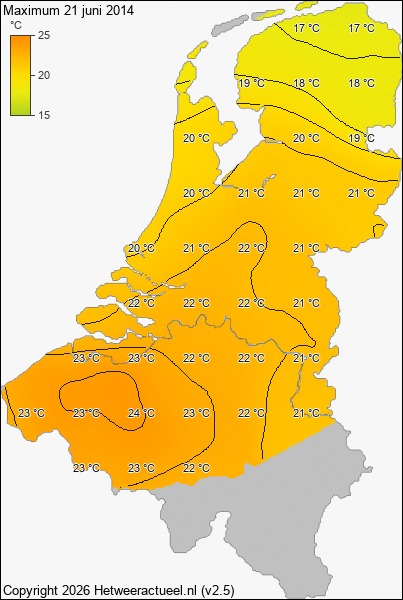 Maximum temperatuur 21 juni 2014