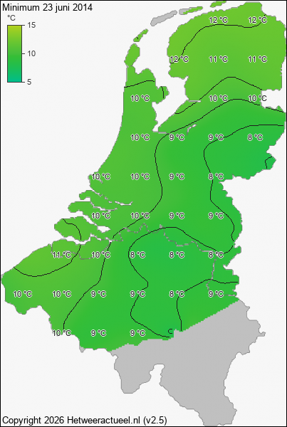 Minimum temperatuur 23 juni 2014