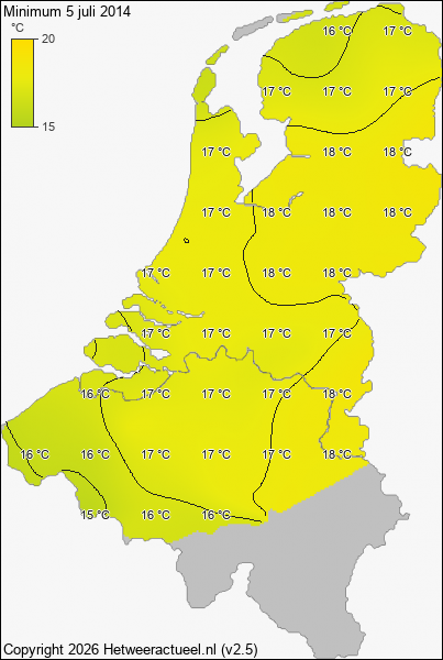 Minimum temperatuur 5 juli 2014