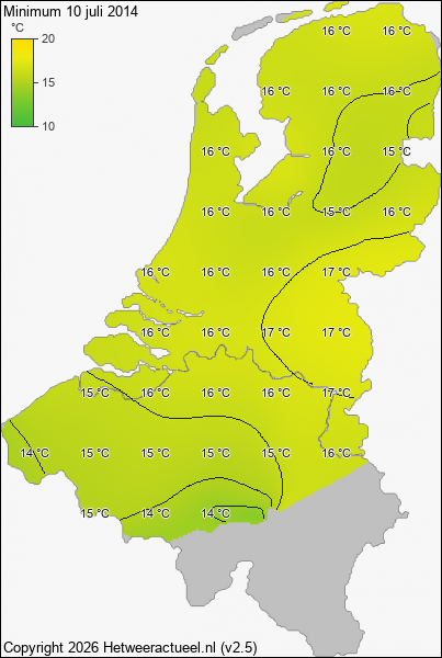 Minimum temperatuur 10 juli 2014
