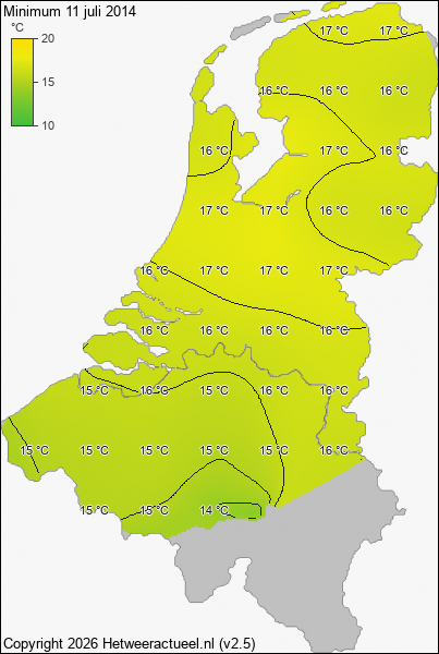Minimum temperatuur 11 juli 2014
