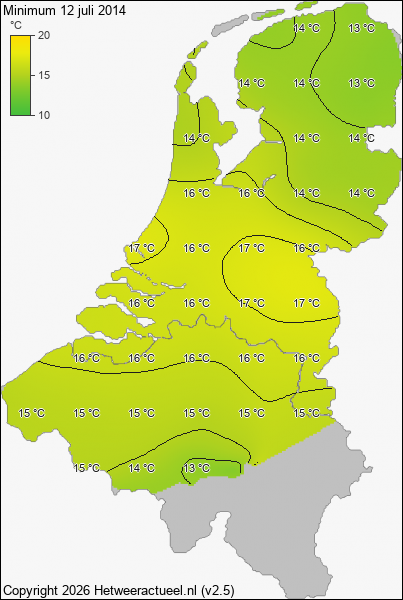Minimum temperatuur 12 juli 2014