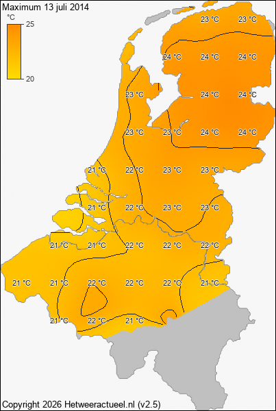 Maximum temperatuur 13 juli 2014