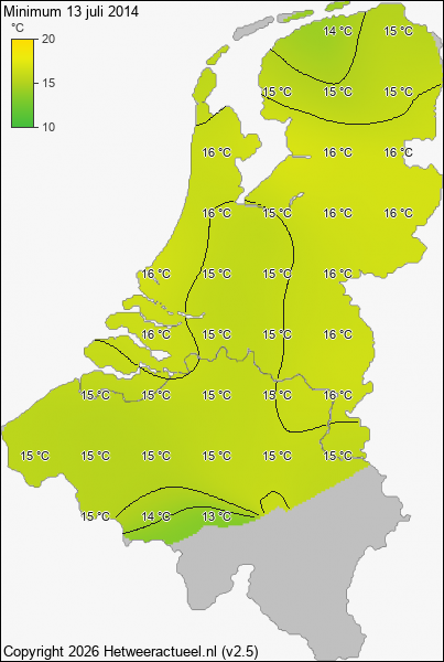 Minimum temperatuur 13 juli 2014