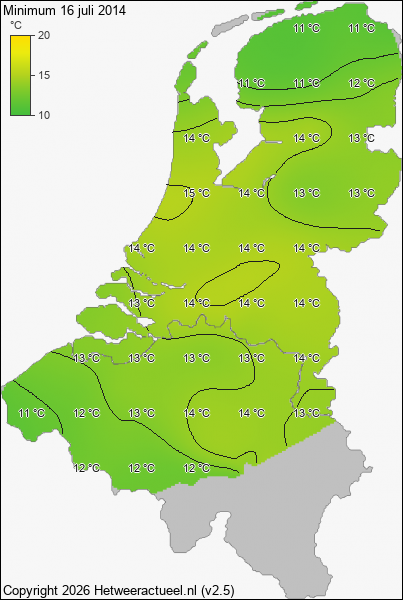 Minimum temperatuur 16 juli 2014