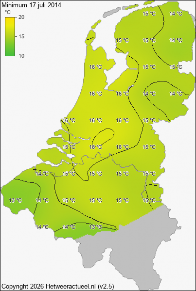 Minimum temperatuur 17 juli 2014