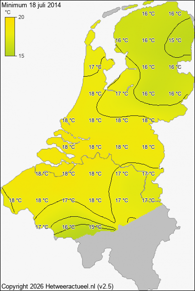 Minimum temperatuur 18 juli 2014