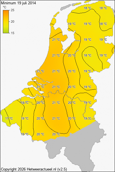 Minimum temperatuur 19 juli 2014