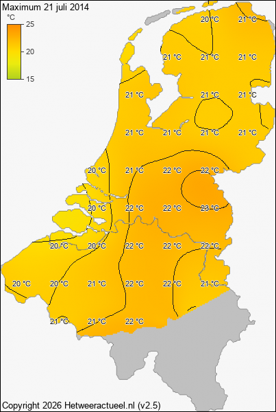 Maximum temperatuur 21 juli 2014