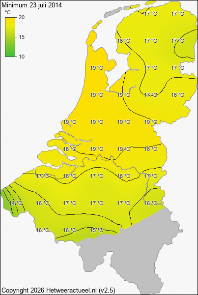 Minimum temperatuur 23 juli 2014