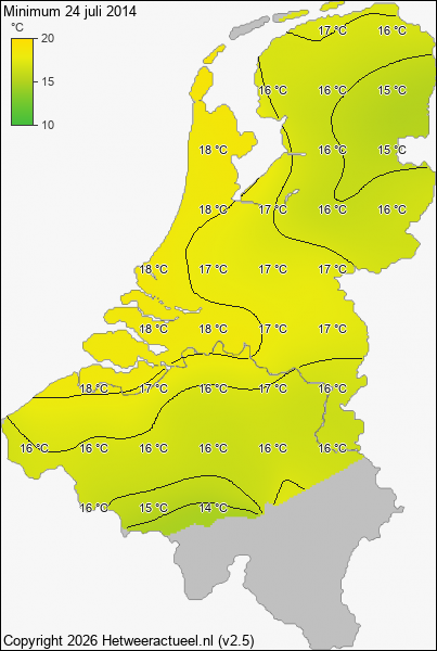 Minimum temperatuur 24 juli 2014