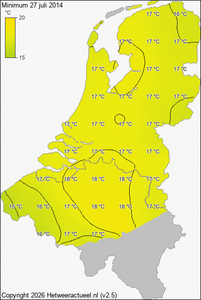 Minimum temperatuur 27 juli 2014