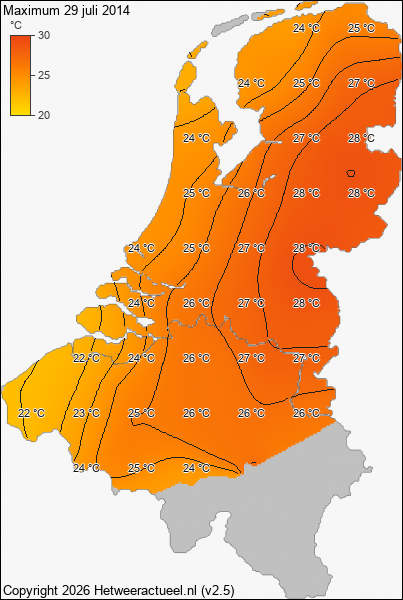 Maximum temperatuur 29 juli 2014