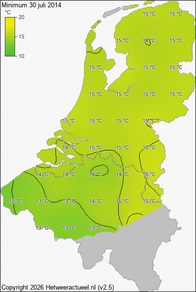 Minimum temperatuur 30 juli 2014