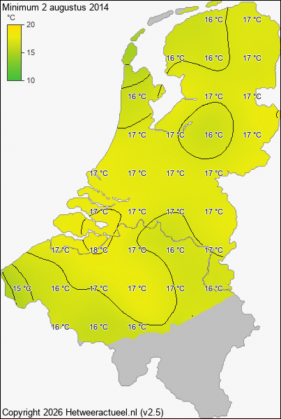 Minimum temperatuur 2 augustus 2014