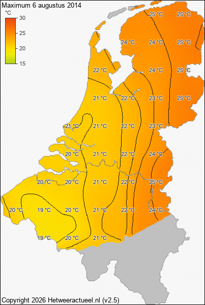 Maximum temperatuur 6 augustus 2014