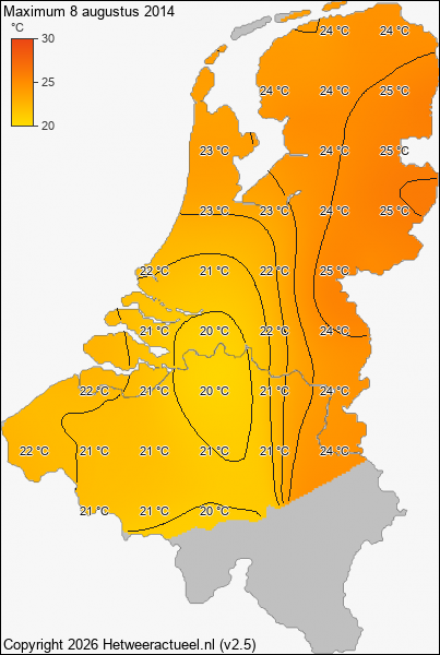 Maximum temperatuur 8 augustus 2014
