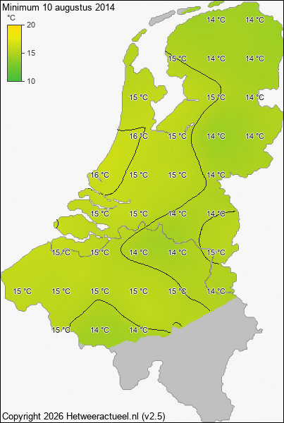 Minimum temperatuur 10 augustus 2014