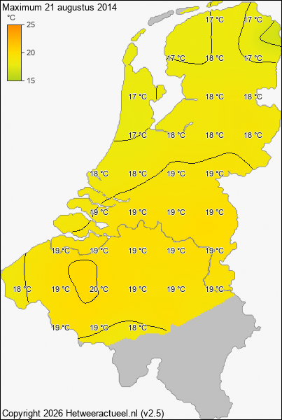 Maximum temperatuur 21 augustus 2014