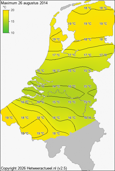 Maximum temperatuur 26 augustus 2014