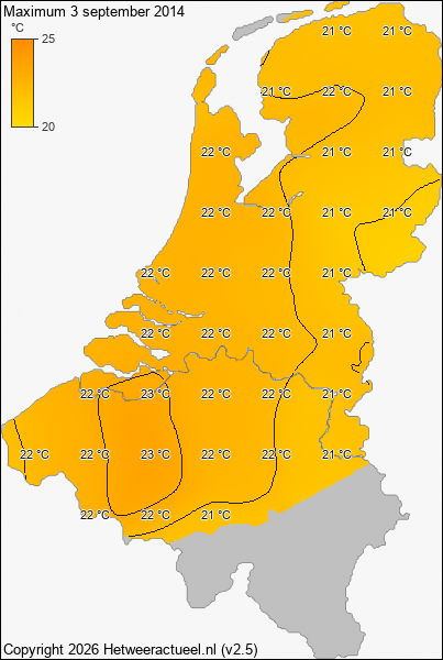Maximum temperatuur 3 september 2014