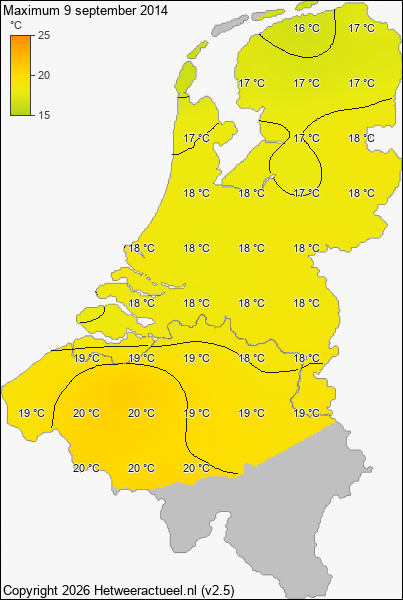 Maximum temperatuur 9 september 2014