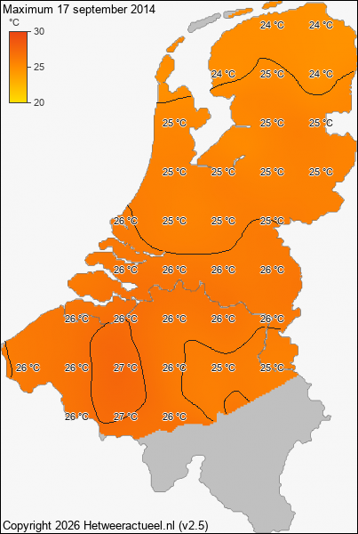 Maximum temperatuur 17 september 2014