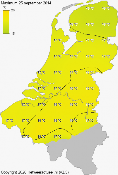 Maximum temperatuur 25 september 2014