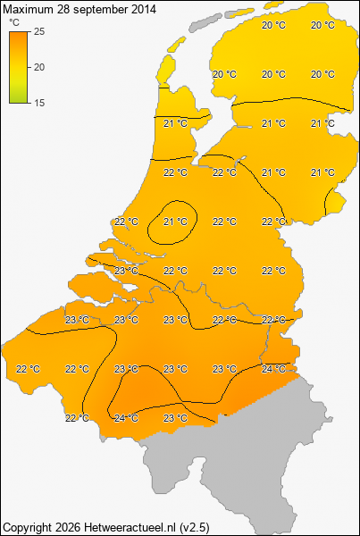 Maximum temperatuur 28 september 2014
