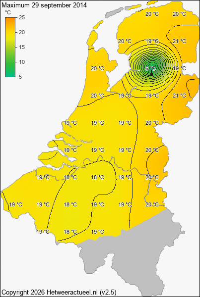 Maximum temperatuur 29 september 2014
