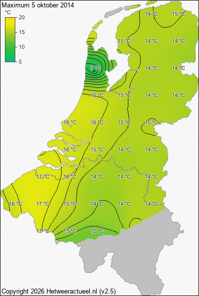 Maximum temperatuur 5 oktober 2014