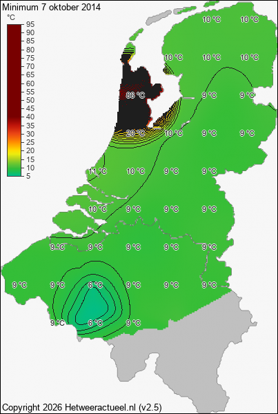 Minimum temperatuur 7 oktober 2014
