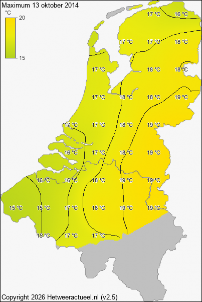 Maximum temperatuur 13 oktober 2014