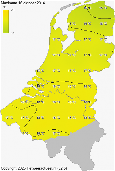 Maximum temperatuur 16 oktober 2014