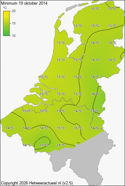 Minimum temperatuur 19 oktober 2014