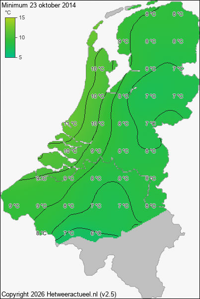 Minimum temperatuur 23 oktober 2014