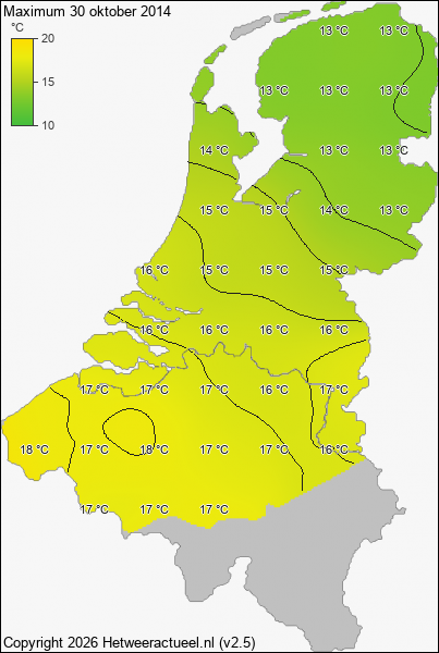 Maximum temperatuur 30 oktober 2014