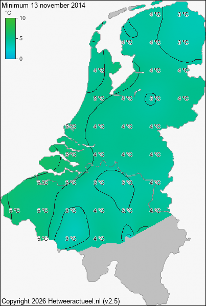 Minimum temperatuur 13 november 2014