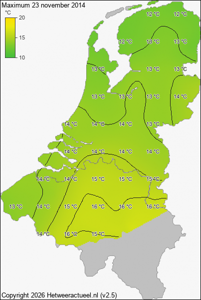 Maximum temperatuur 23 november 2014
