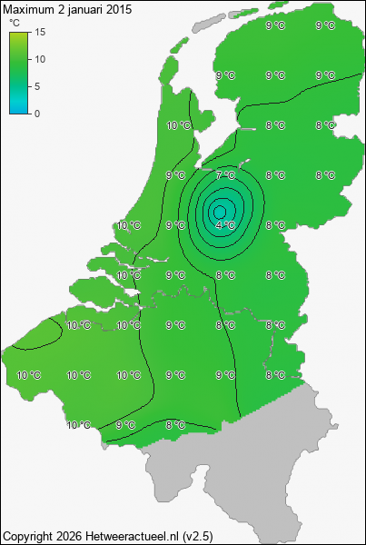 Maximum temperatuur 2 januari 2015