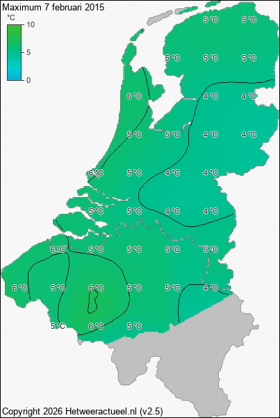 Maximum temperatuur 7 februari 2015