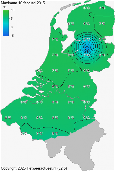 Maximum temperatuur 10 februari 2015