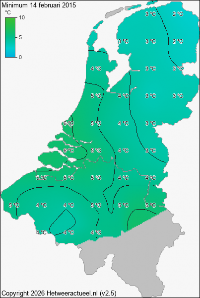 Minimum temperatuur 14 februari 2015